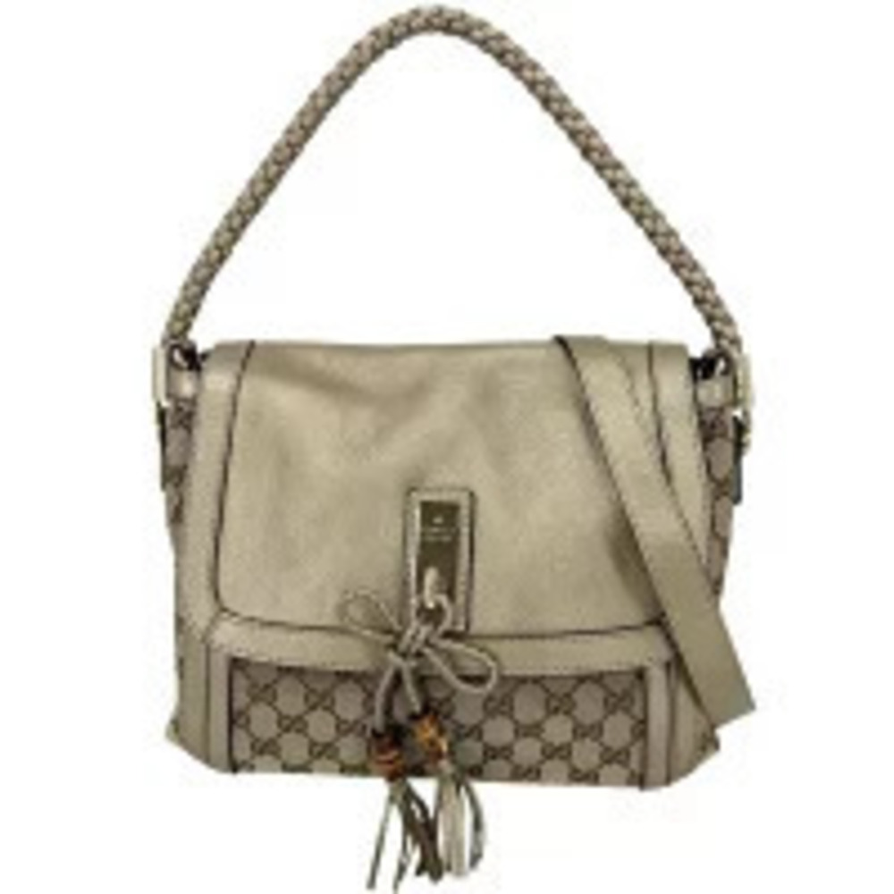 Gucci Bella GG Canvas Leather Shoulder Bag Beige Tan